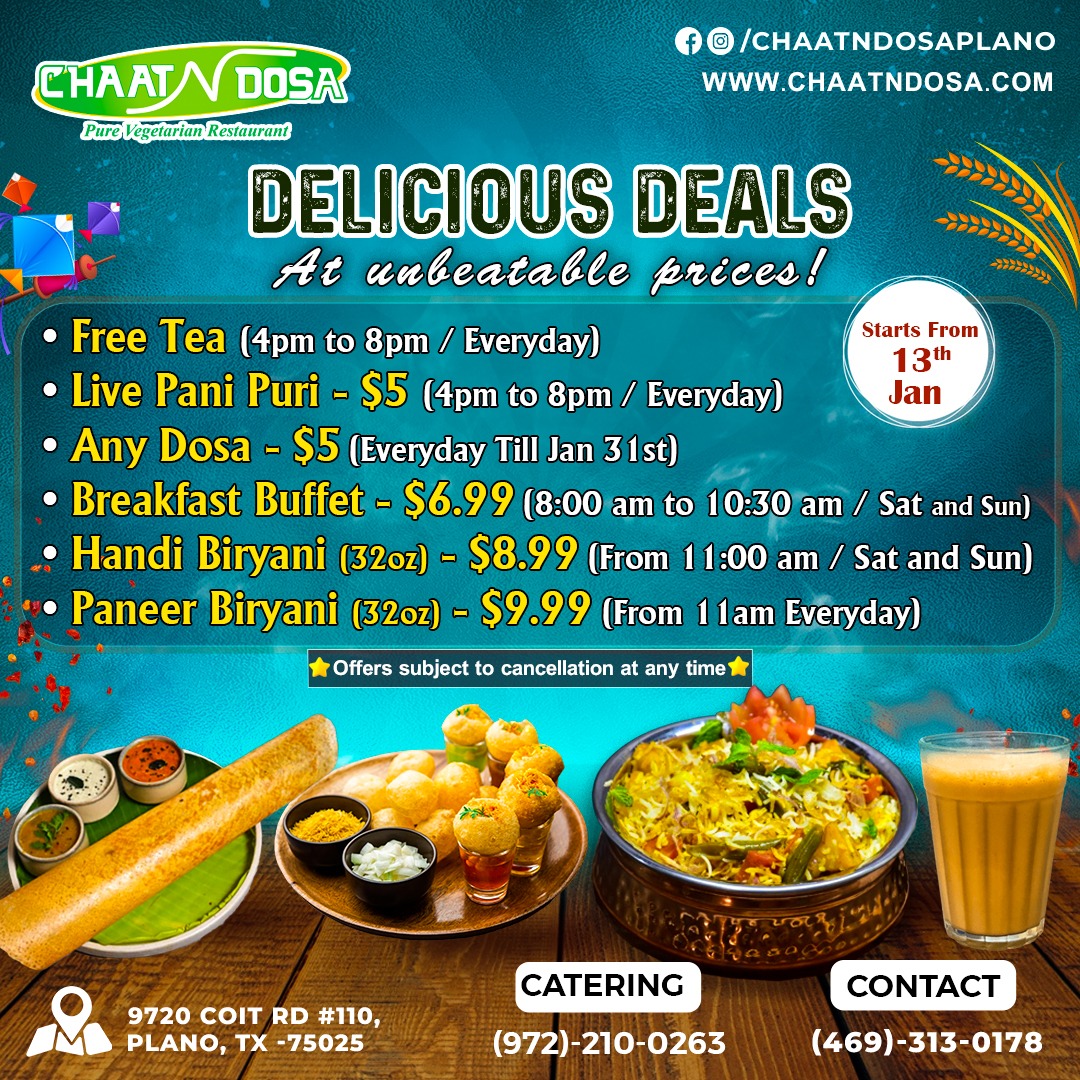 Chaat N Dosa - Plano TX - Pure Vegetarian Restaurant - 1